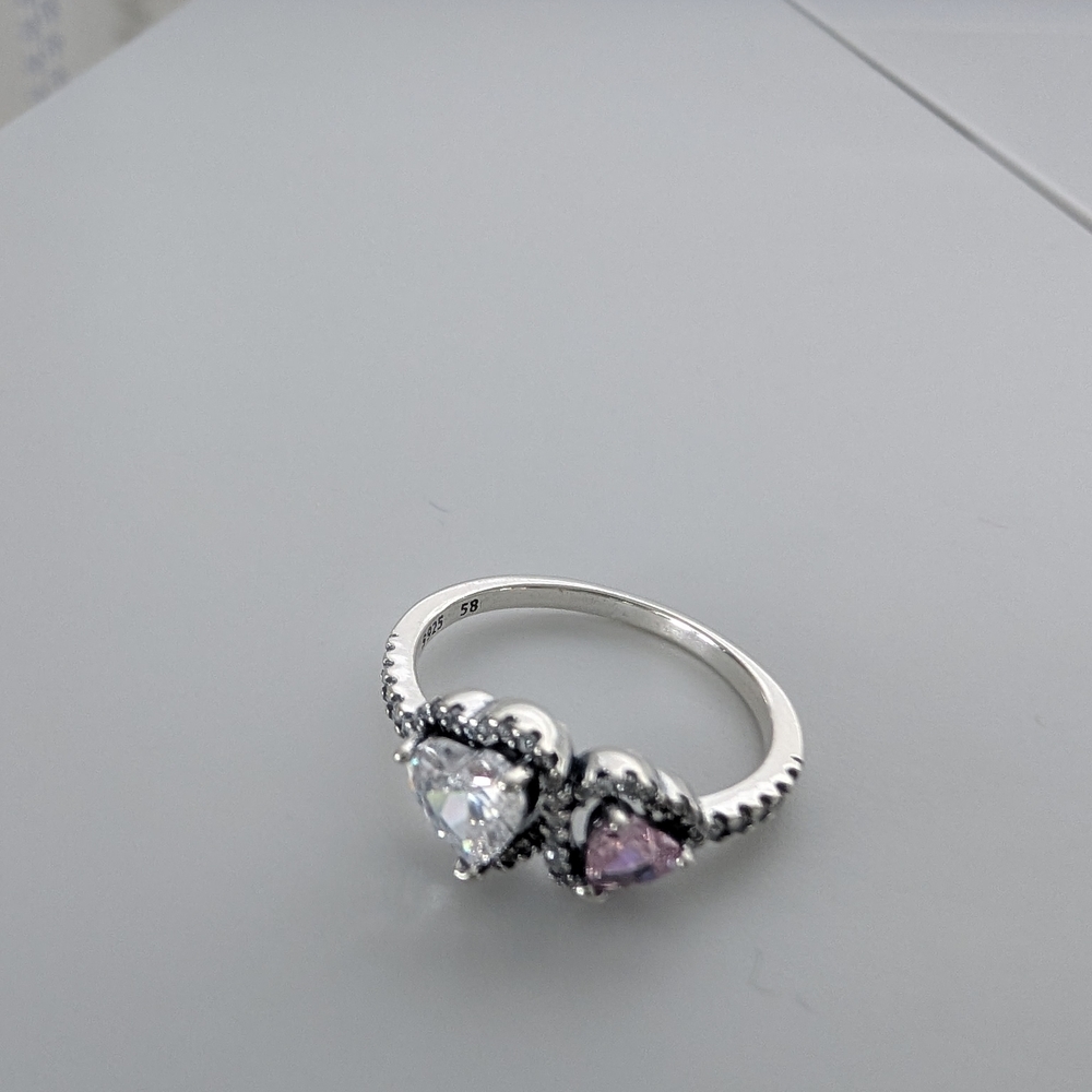 Silver Heart Ring with Clear and Pink Stones